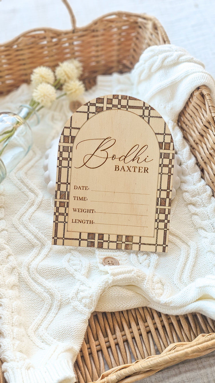 Pesonalised Engraved Name Plaid Tartan Birth Announcement - Arch