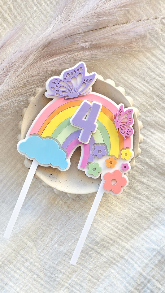 Rainbow Daisy & Butterfly Cake topper