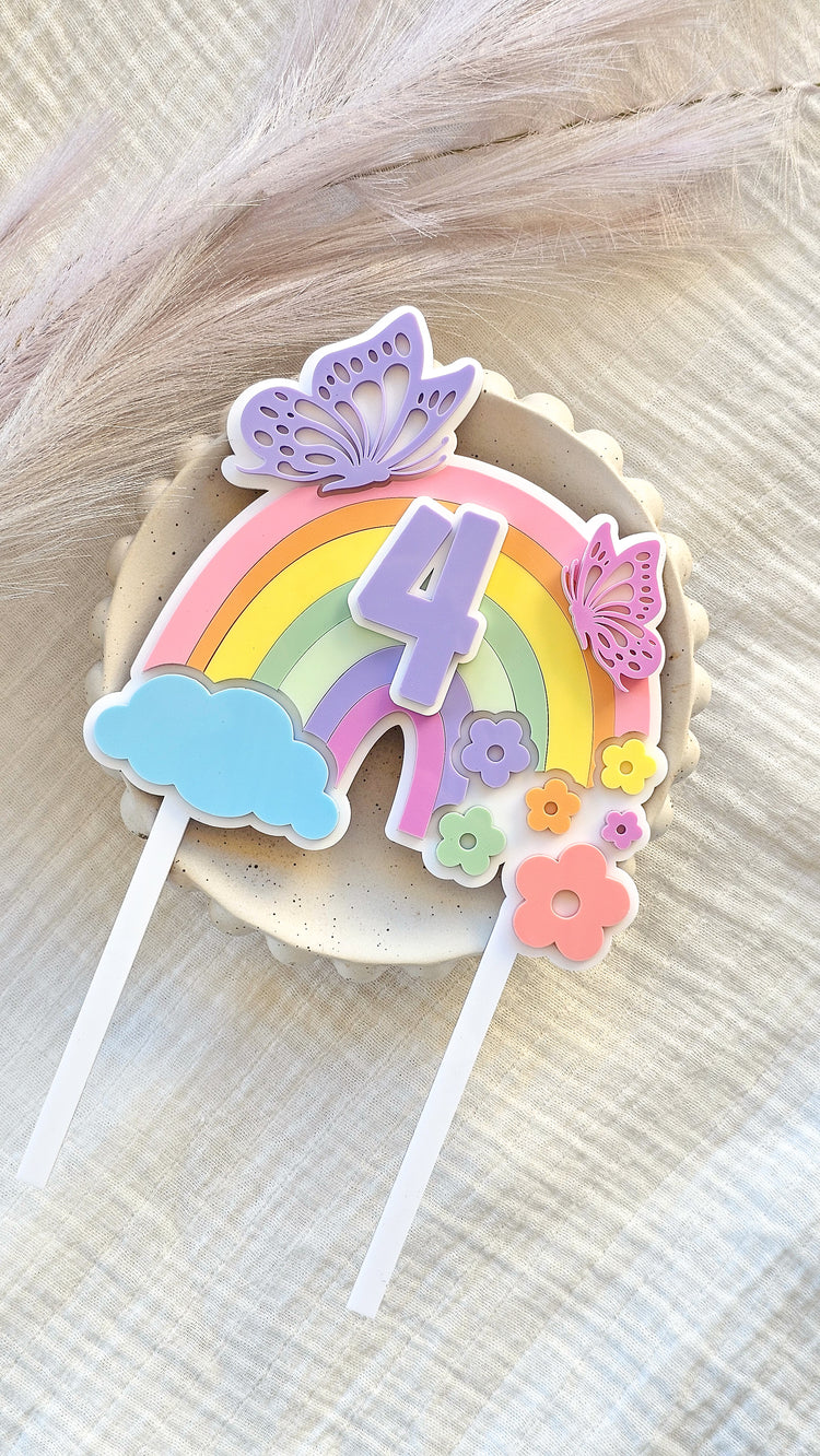 Rainbow Daisy & Butterfly Cake topper