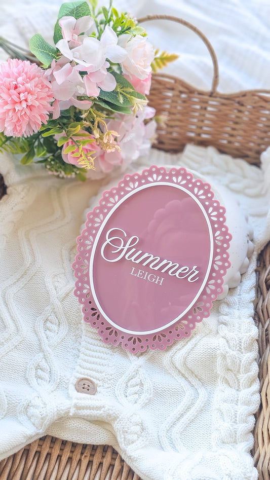 Vintage Lace Birth Announcement Plaque