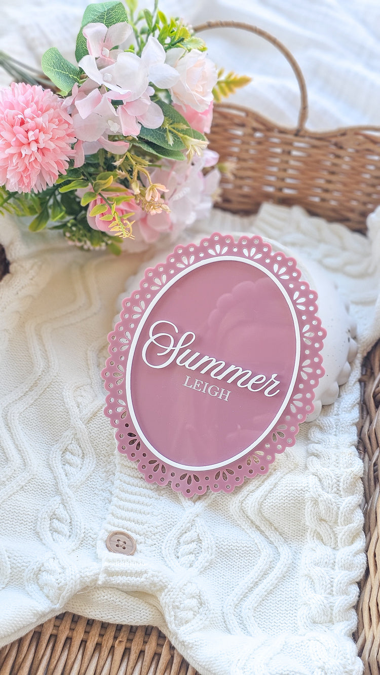 Vintage Lace Birth Announcement Plaque