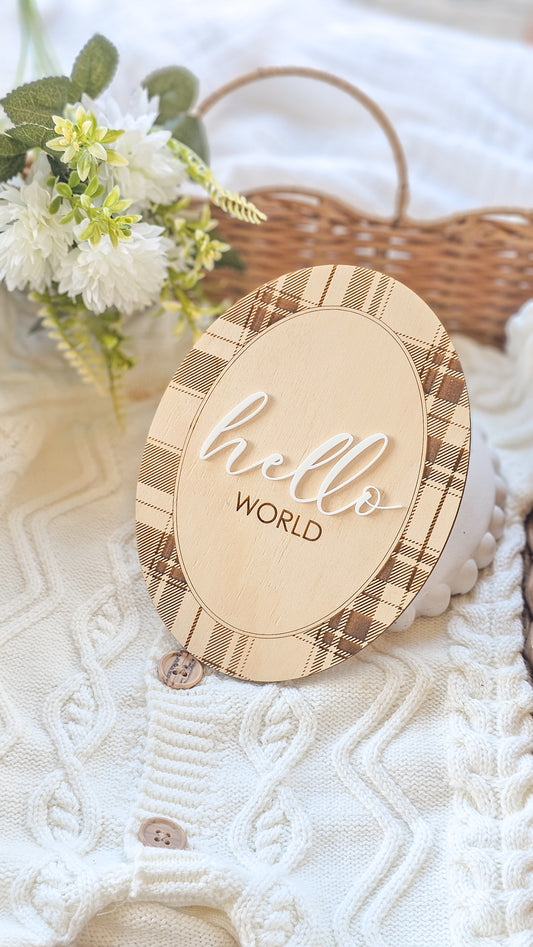 Hello World Plaid Tartan Plaque - Oval