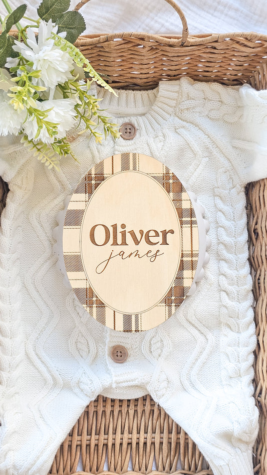 Personalised Plaid Tartan Name Plaque - Oval