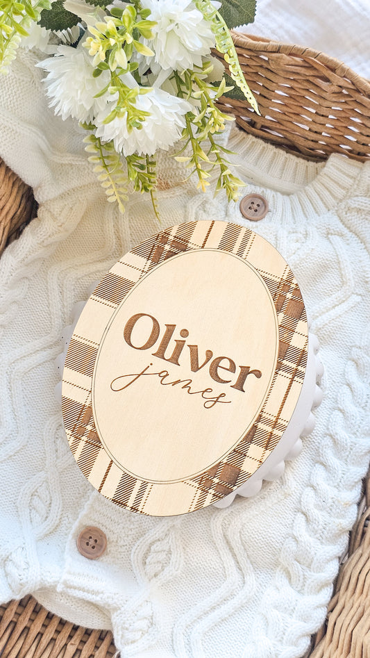 Personalised Plaid Tartan Name Plaque - Oval