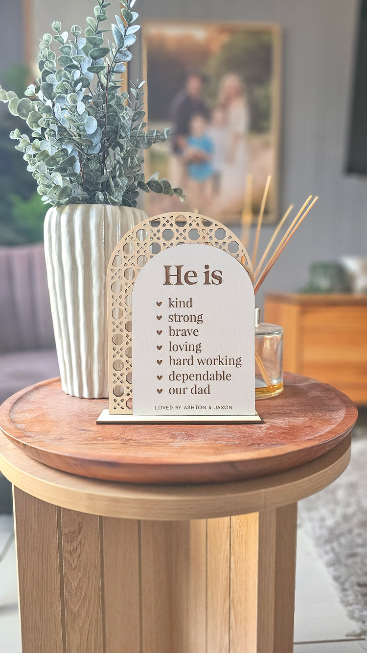 Father's Day | He is Affirmation Stand | Rattan