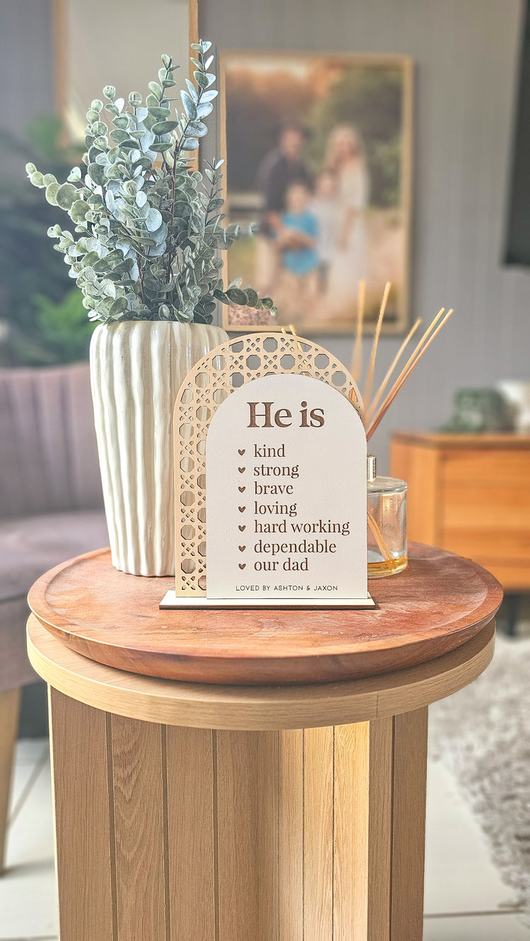 Father's Day | He is Affirmation Stand | Rattan