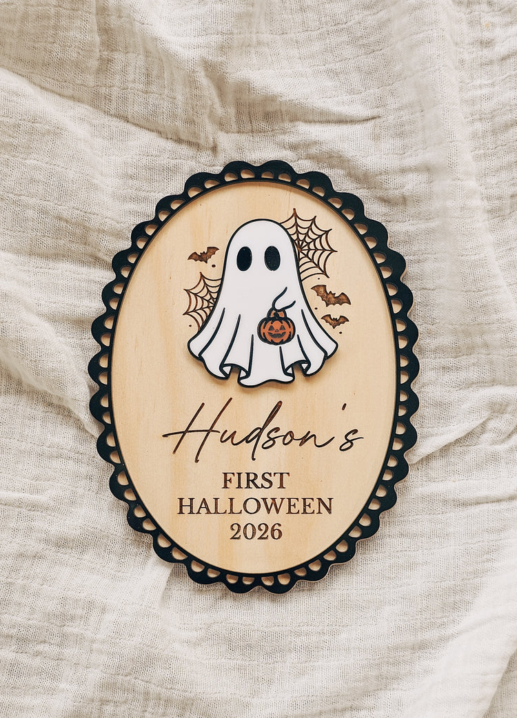 First Halloween Plaque | Scallop border| Ghost