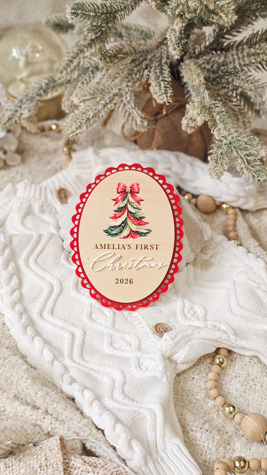 Scallop Personalised First Christmas Plaque - Printed Designs