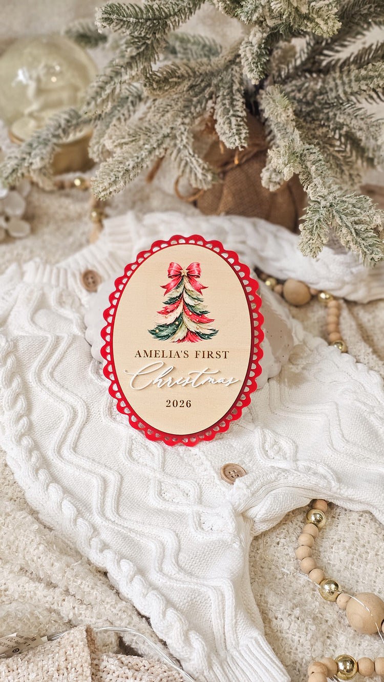 Scallop Personalised First Christmas Plaque - Printed Designs