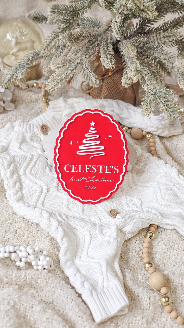 Scallop Personalised First Christmas Plaque