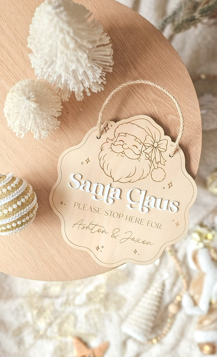 Santa Stop Here Personalised Wavy Plaque