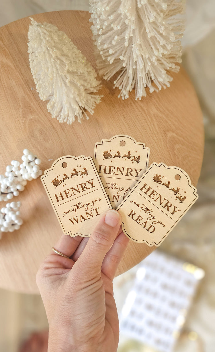 Santa Sleigh Meaningful Christmas Tags | Want, Need, Read, Do, Share, Wear