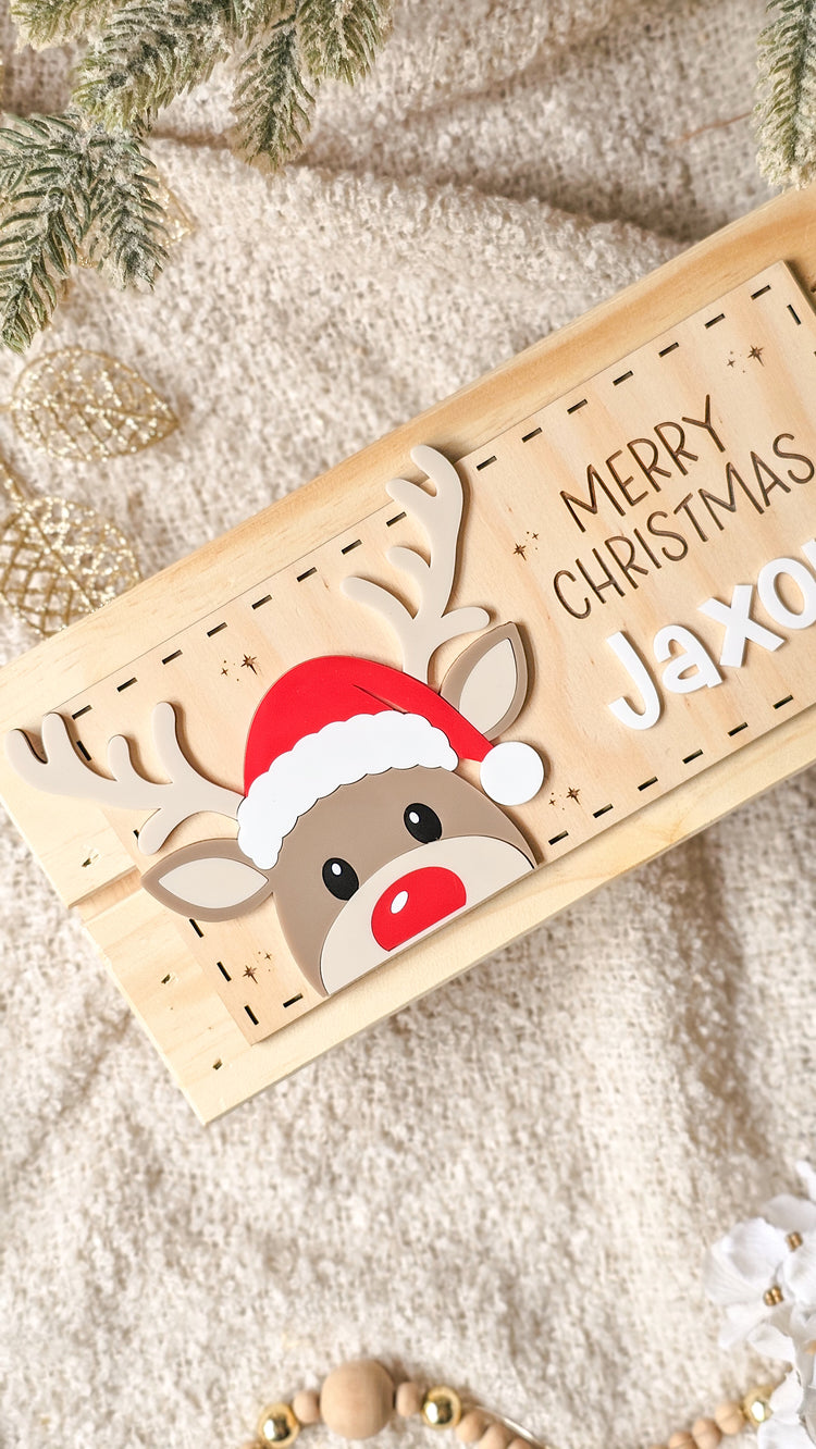 Reindeer Face Christmas Crate Plaque