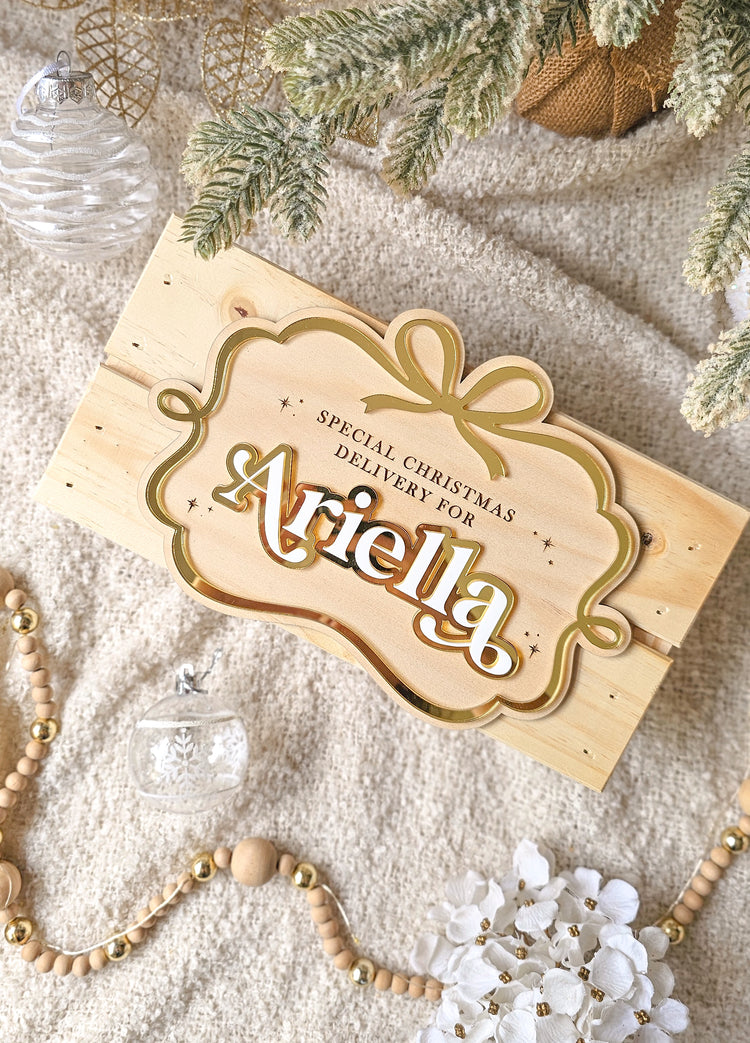 Bow Christmas Scroll Crate Plaque