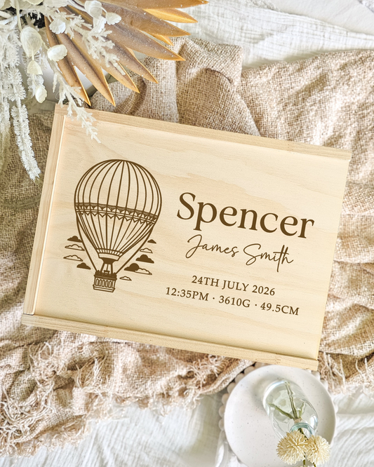 Wooden Keepsake Box - Hot Air Balloon Design