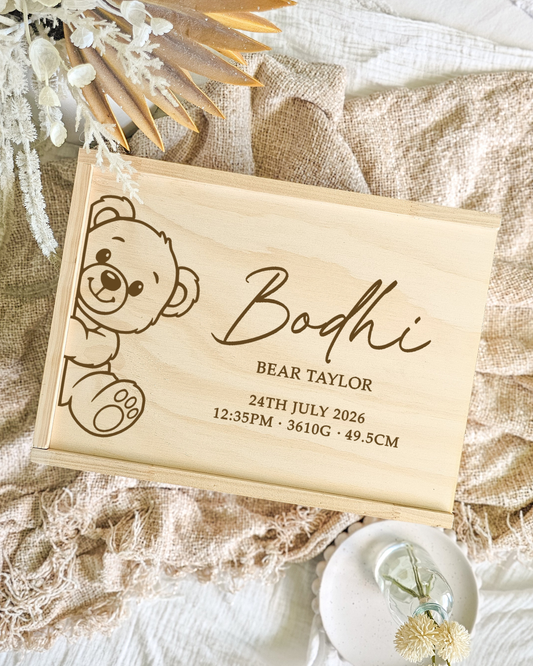 Wooden Keepsake Box - Peeking Bear Design