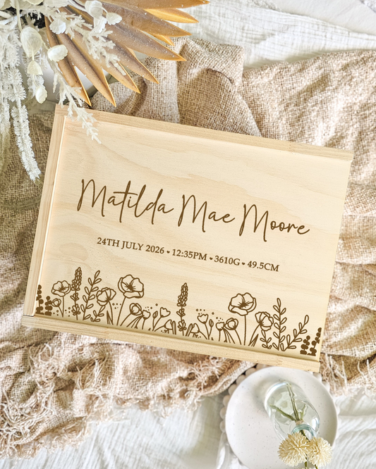 Wooden Keepsake Box - Wildflower Border Design