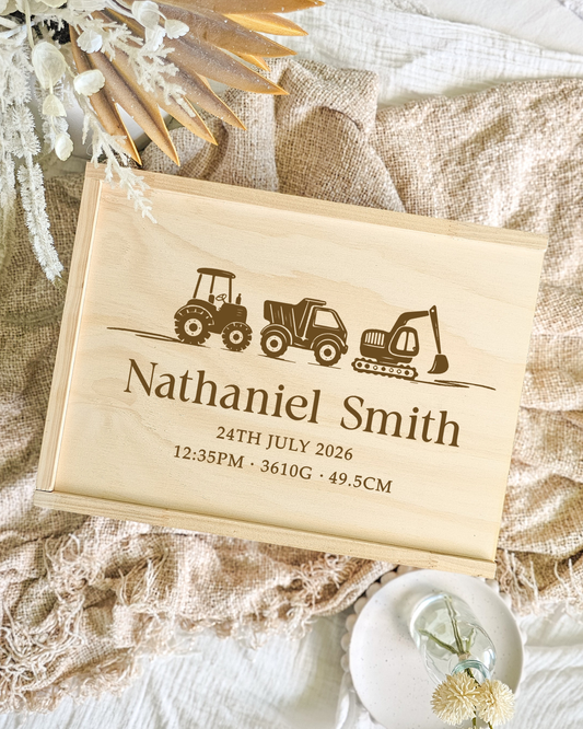 Wooden Keepsake Box - Construction Vehicle Design