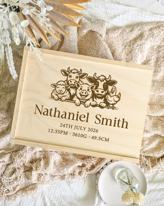 Wooden Keepsake Box - Farm Animal Design