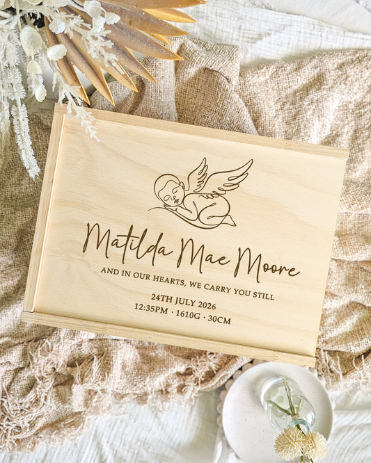 Wooden Keepsake Box - Angel Baby Memorial Design