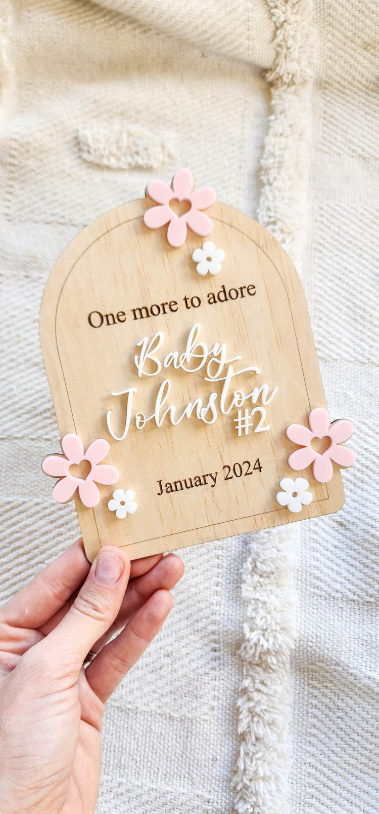 One more to adore - Daisy Announcement Plaque