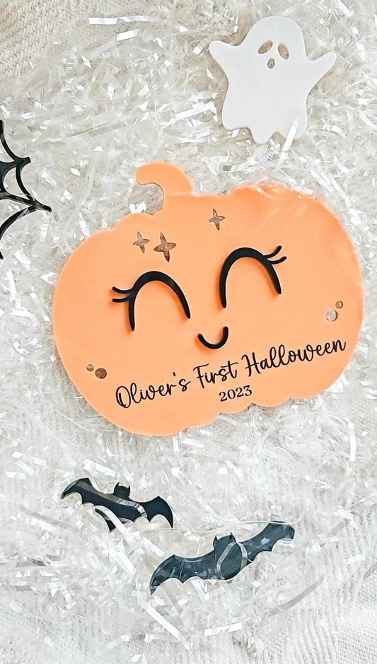 Acrylic First Halloween Pumpkin Plaque