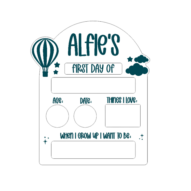 Large - First / Last Day Back to School Board - Hot Air Balloon Design