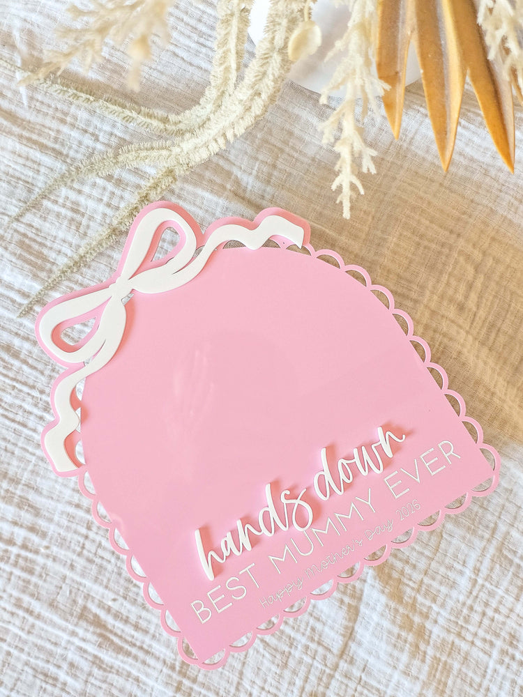 Vintage Scallop Hands Down Plaque with Bow
