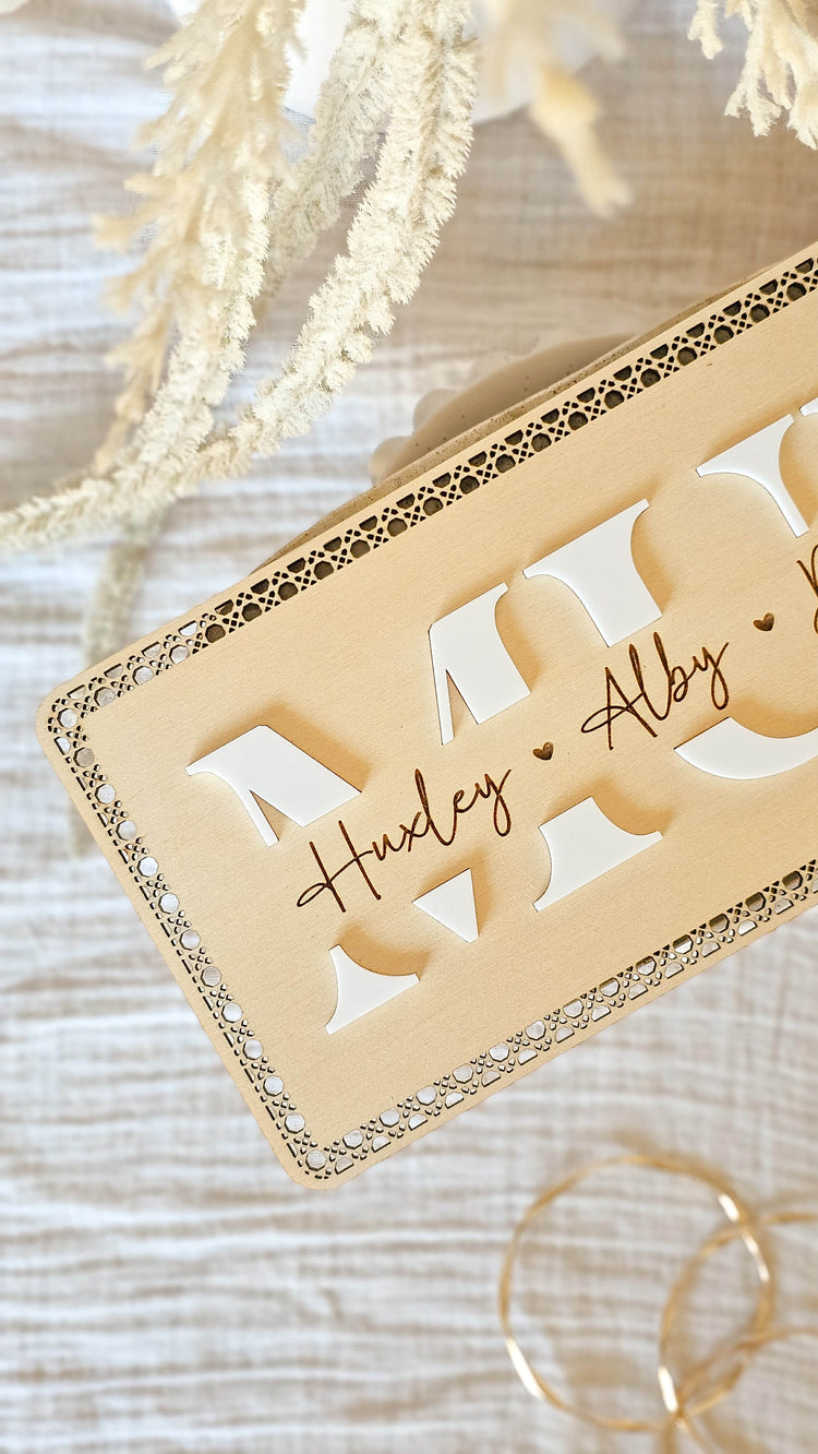 Rattan Mum Plaque with family names