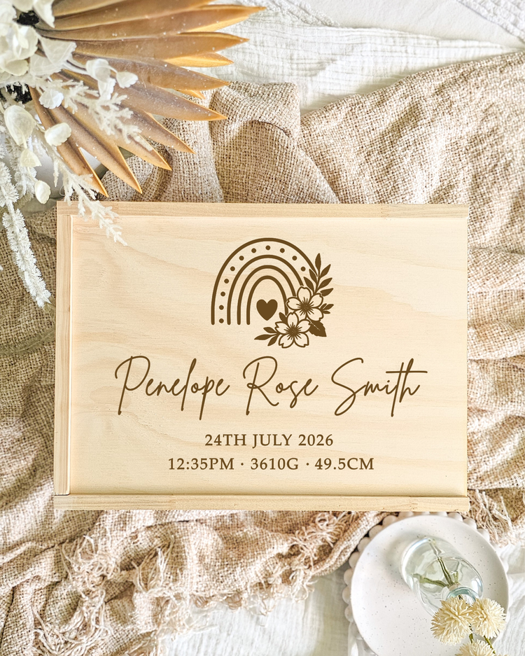 Wooden Keepsake Box - Floral Rainbow Design