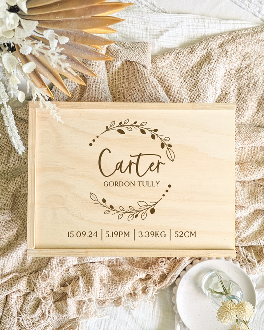 Wooden Keepsake Box - Leaf Wreath Design