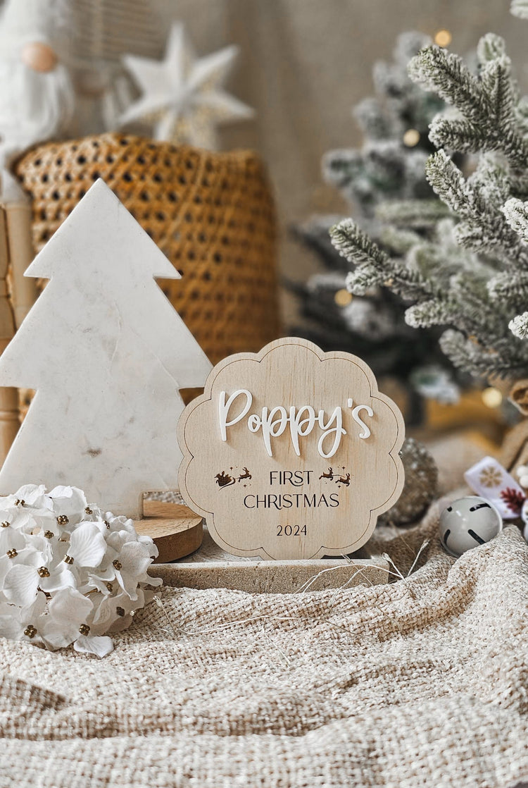 Personalised First Christmas Scallop Plaque