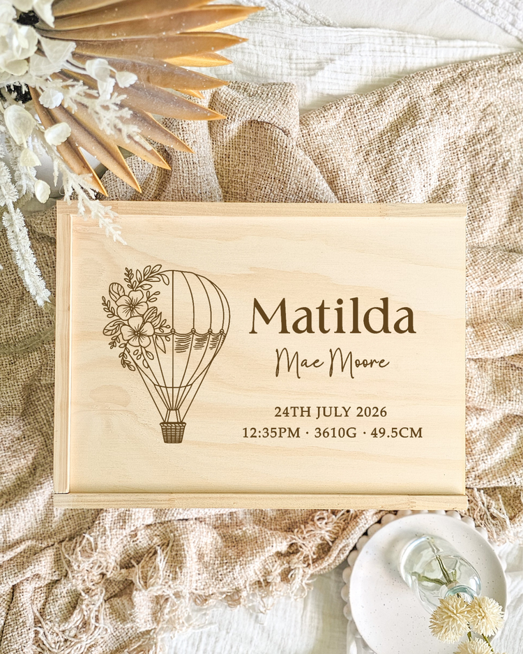 Wooden Keepsake Box - Flower Hot Air Balloon Design