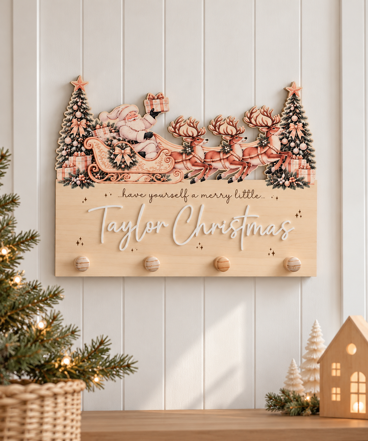 Santa Sleigh Printed Stocking Hanger - White Design