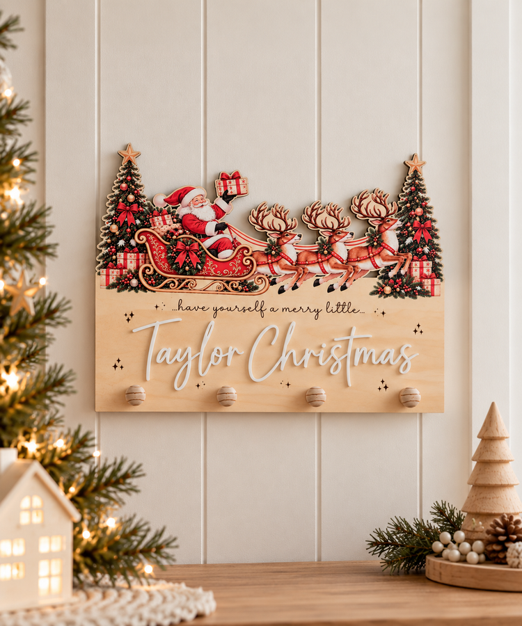 Santa Sleigh Printed Stocking Hanger - Red Design