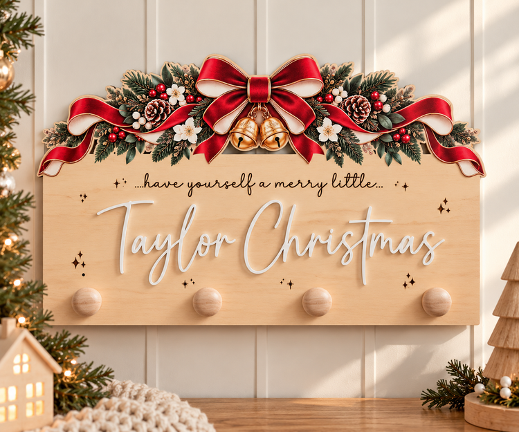 Festive Bow Printed Stocking Hanger - Red Design