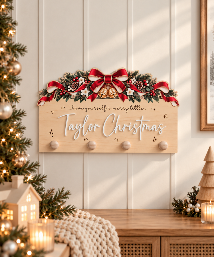 Festive Bow Printed Stocking Hanger - Red Design