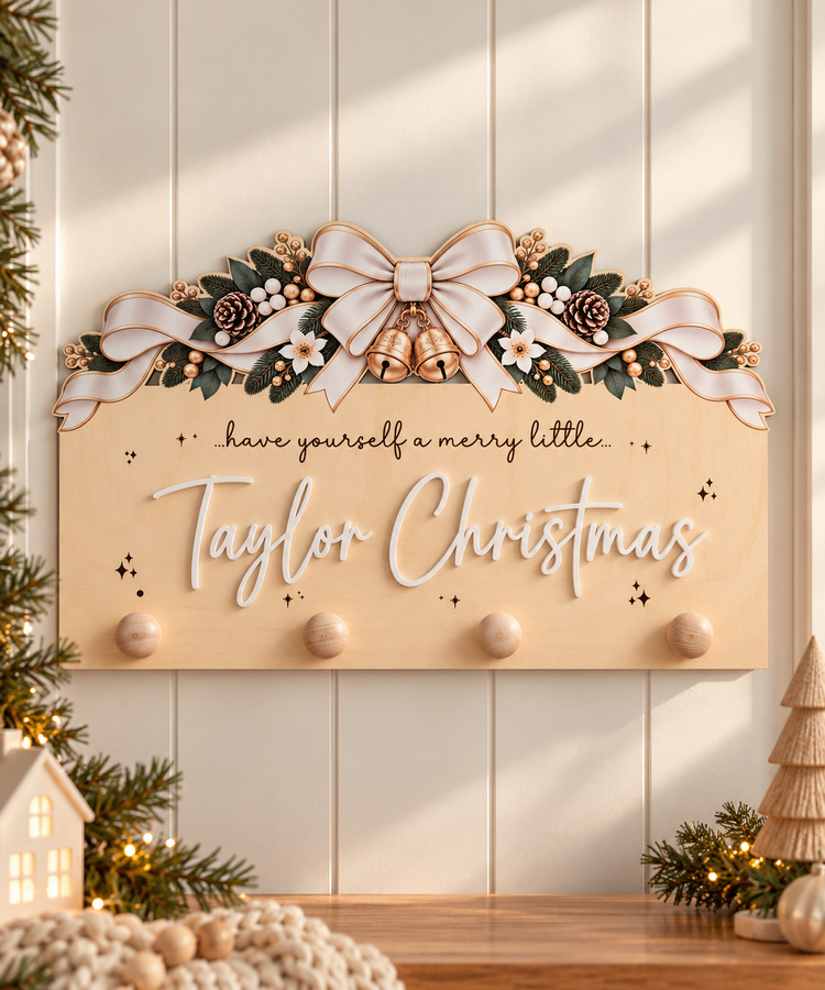 Festive Bow Printed Stocking Hanger - White Design