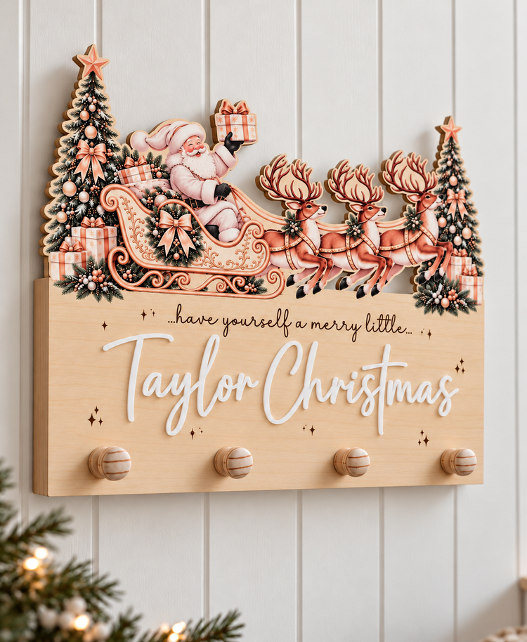 Santa Sleigh Printed Stocking Hanger - White Design