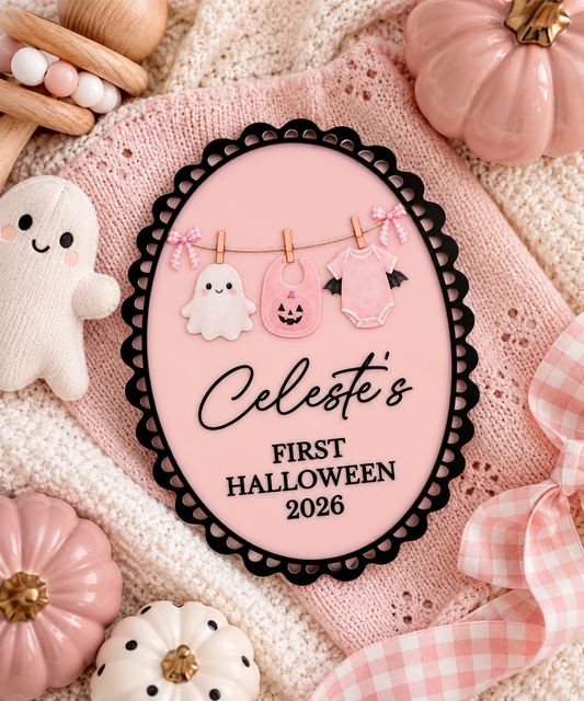 Acrylic First Halloween Scallop Plaque | UV Print Designs