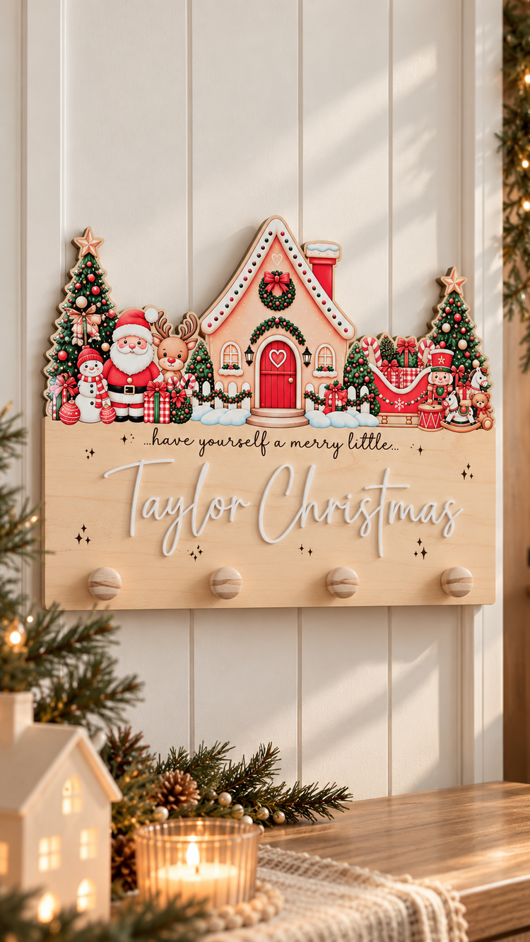 Christmas Scene Printed Stocking Hanger- Red Design