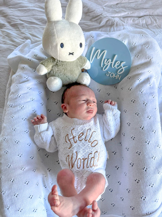 Round personalised acrylic announcement plaque
