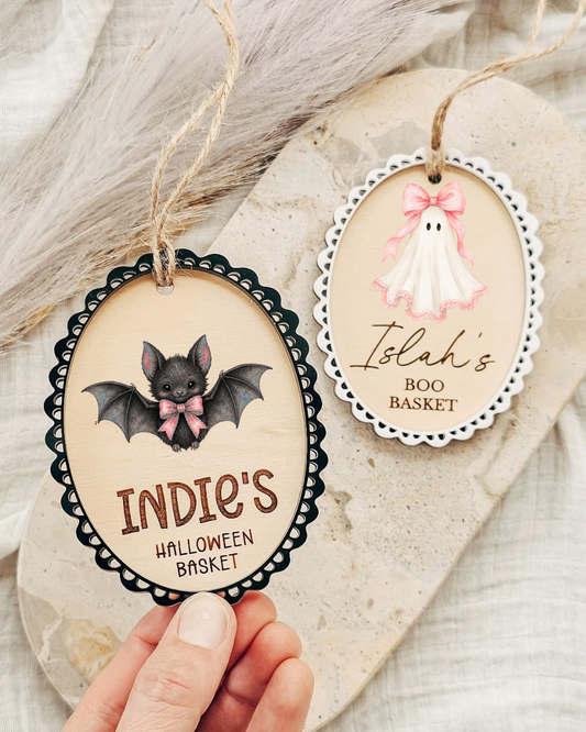 Scallop Oval Halloween Basket Tag | UV Printed Designs
