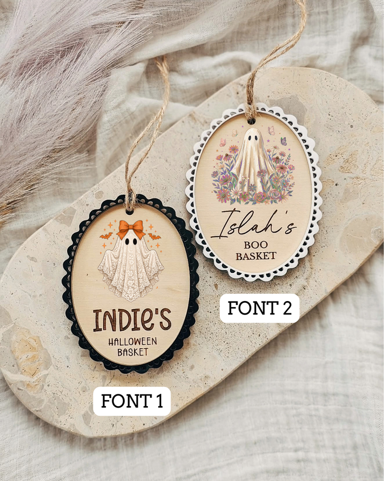 Scallop Oval Halloween Basket Tag | UV Printed Designs