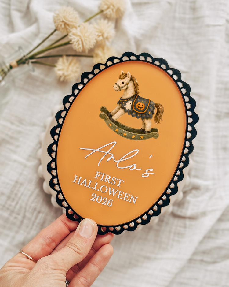 Acrylic First Halloween Scallop Plaque | UV Print Designs