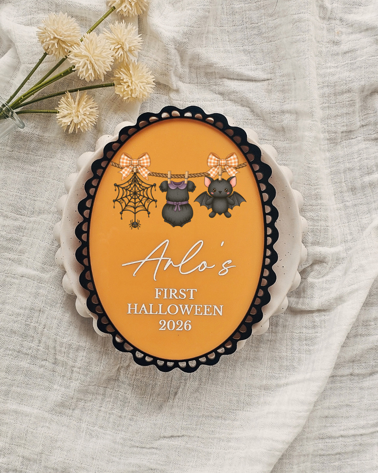 Acrylic First Halloween Scallop Plaque | UV Print Designs