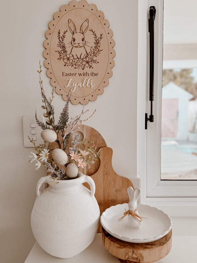 Easter with family timber plaque