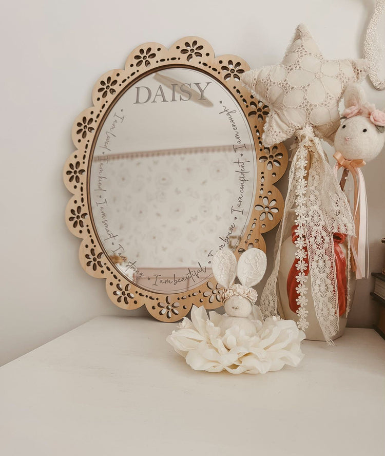 Personalised Daily Affirmation Mirror - Daisy Vintage Lace