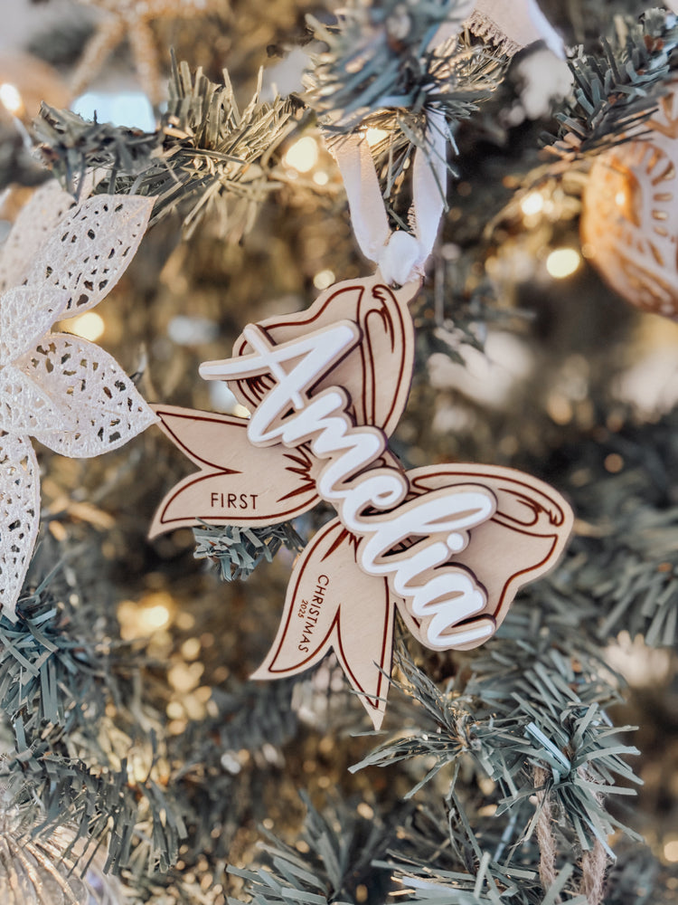 Personalised Timber Bow Christmas Tag