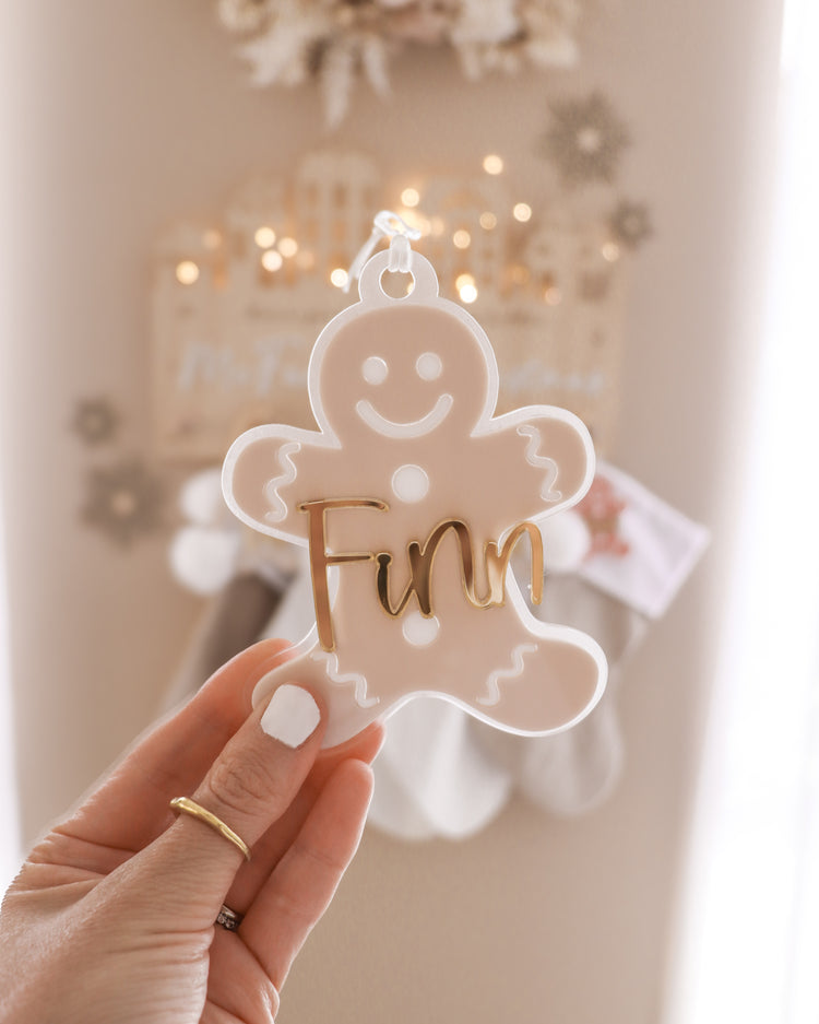 Gingerbread acrylic stocking tag